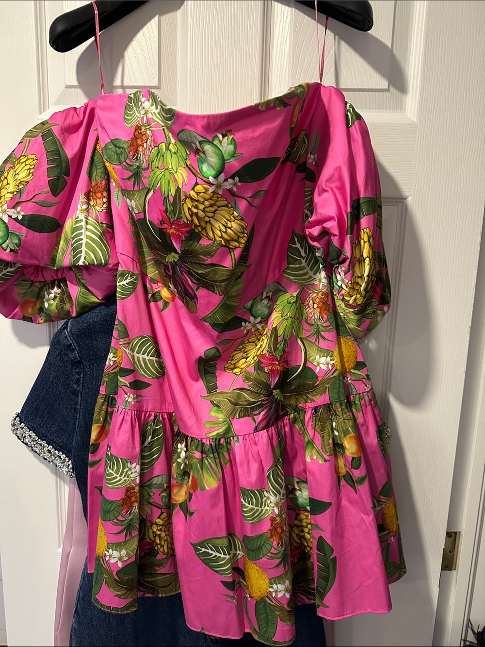 Borgo De Nor Hot Pink Tropical Floral Puff Sleeve Dress